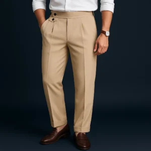 Pantalón corte regular con botón lateral color albaricoque