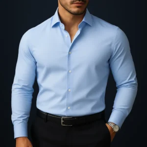 Camisa azul claro formal manga larga para hombre