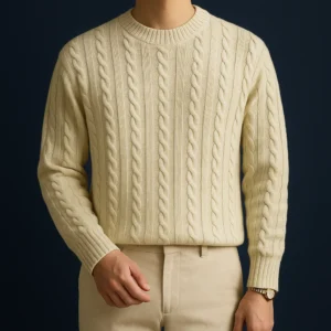 Polera manga larga tejido trenzado color albaricoque para hombre