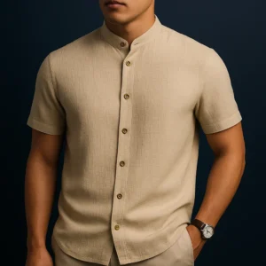 Camisa manga corta con textura color trigo