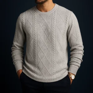 Polera gris claro manga larga con diseño de rombos para hombre