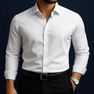 Camisa blanca formal manga larga para hombre