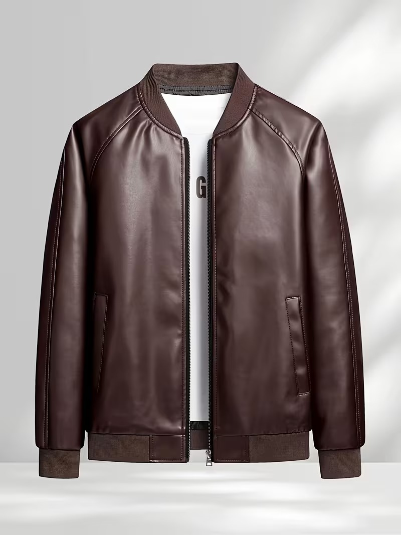 Casaca de cuero color café - Imagen 8