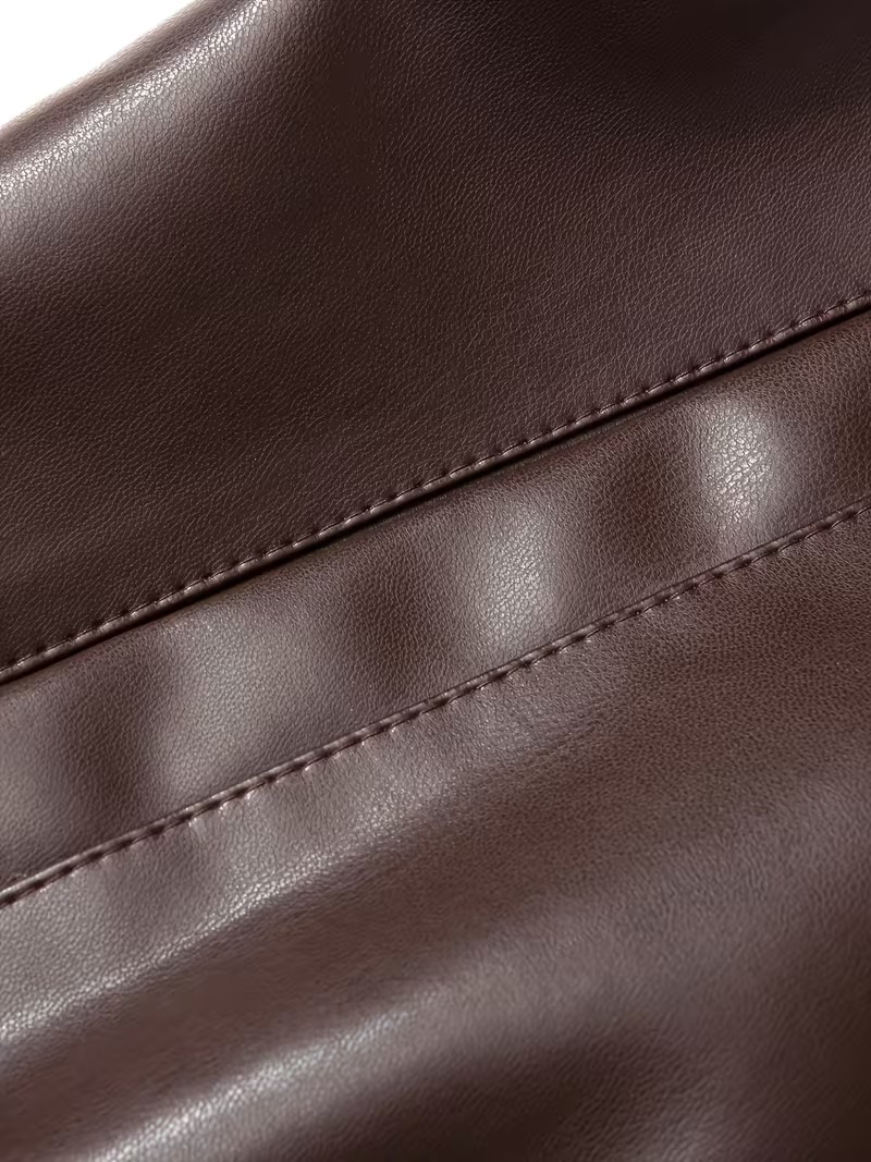 Casaca de cuero color café - Imagen 7