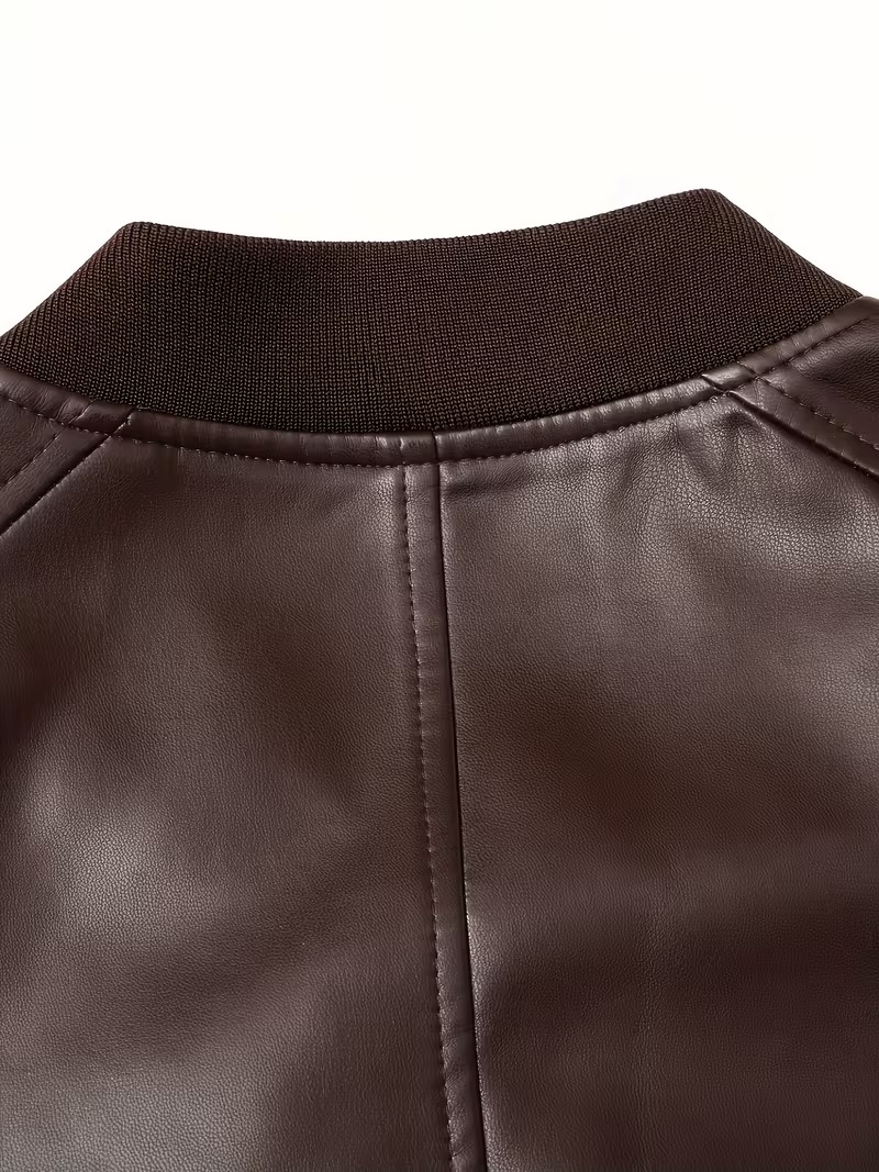 Casaca de cuero color café - Imagen 4