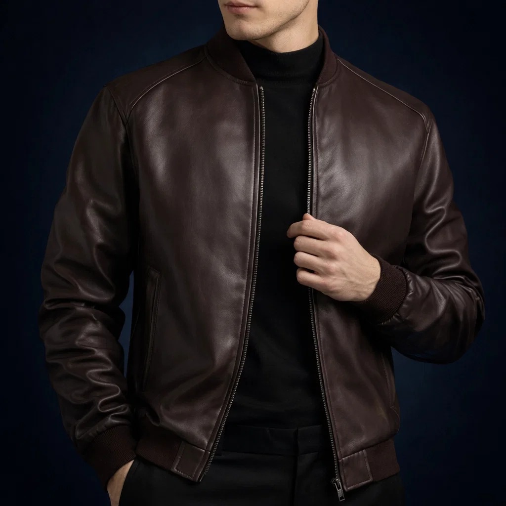 Casaca de cuero color café