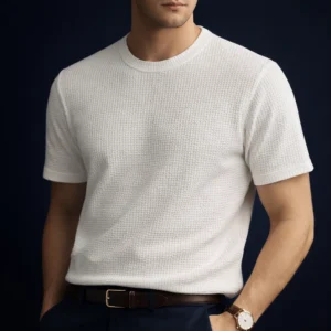 Polo básico blanco texturizado