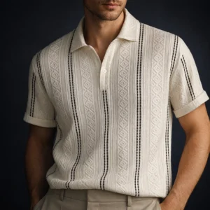 Polo Jacquard a Rayas Color Marfil