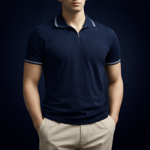Polo camisero con cierre color Azul Navy (estilo RL)