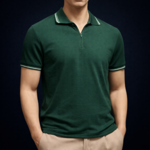 Polo camisero con cierre color Verde Bosque (estilo RL)