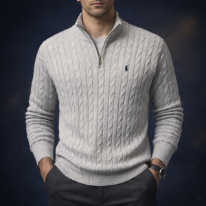 Quarter zip trenzado slim fit RL color Gris Perla