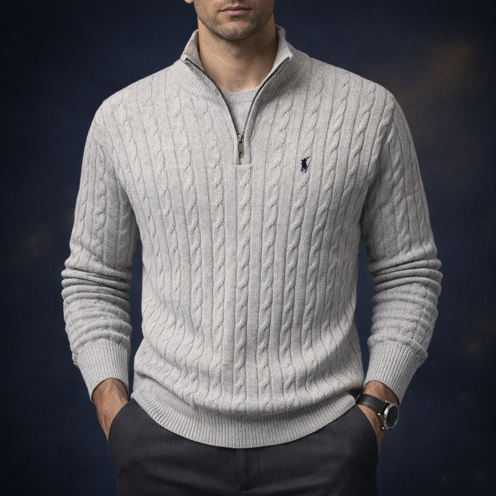 Quarter zip trenzado slim fit RL color Gris Perla