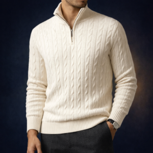 Quarter Zip Trenzado Slim Fit color Beige (estilo RL)
