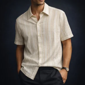 Camisa tejida a rayas OBM color Marfil
